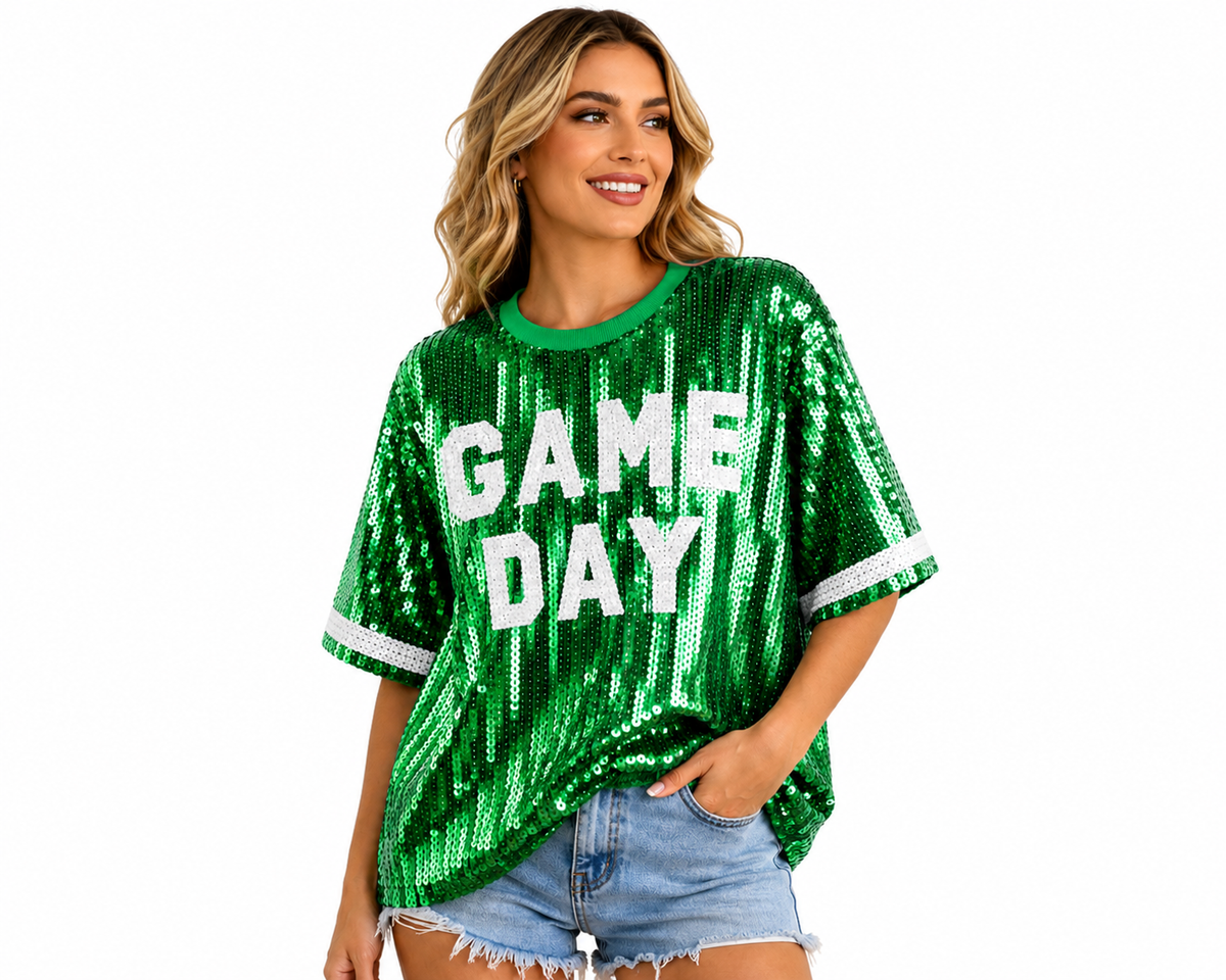 Sequin Green Game Day Top (one size) Fits small, medium, large