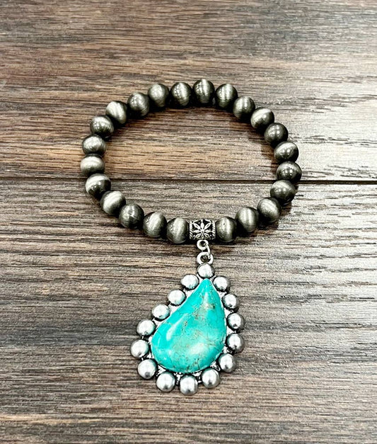 711533, 8mm Navajo Bead, Turquoise Stretch Bracelet