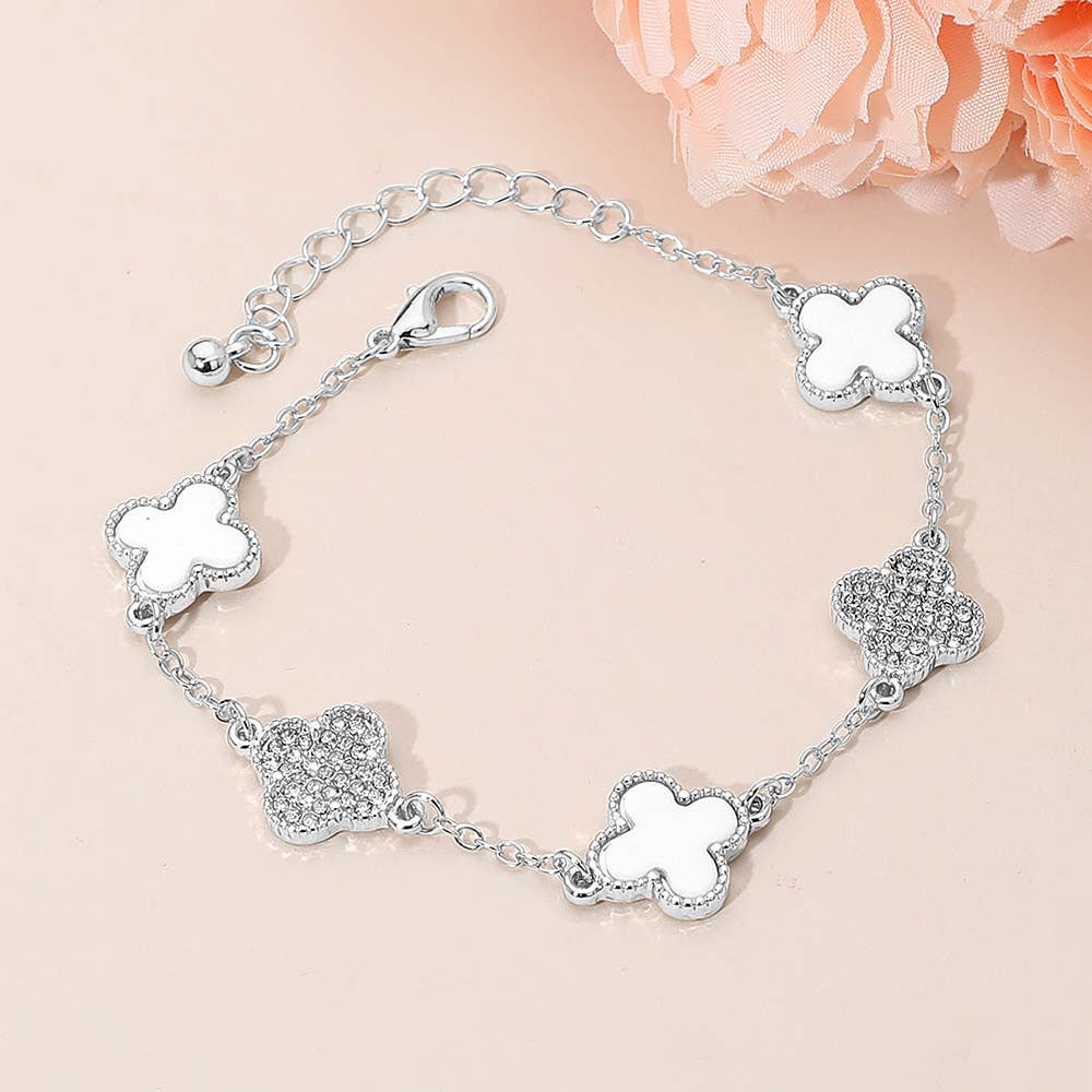 Gold Dipped Quatrefoil Charm Link Station Bracelet