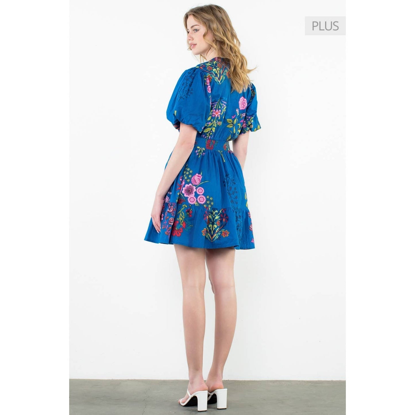 /Size XL/ Embroidered Puff Sleeve Smocked Dress