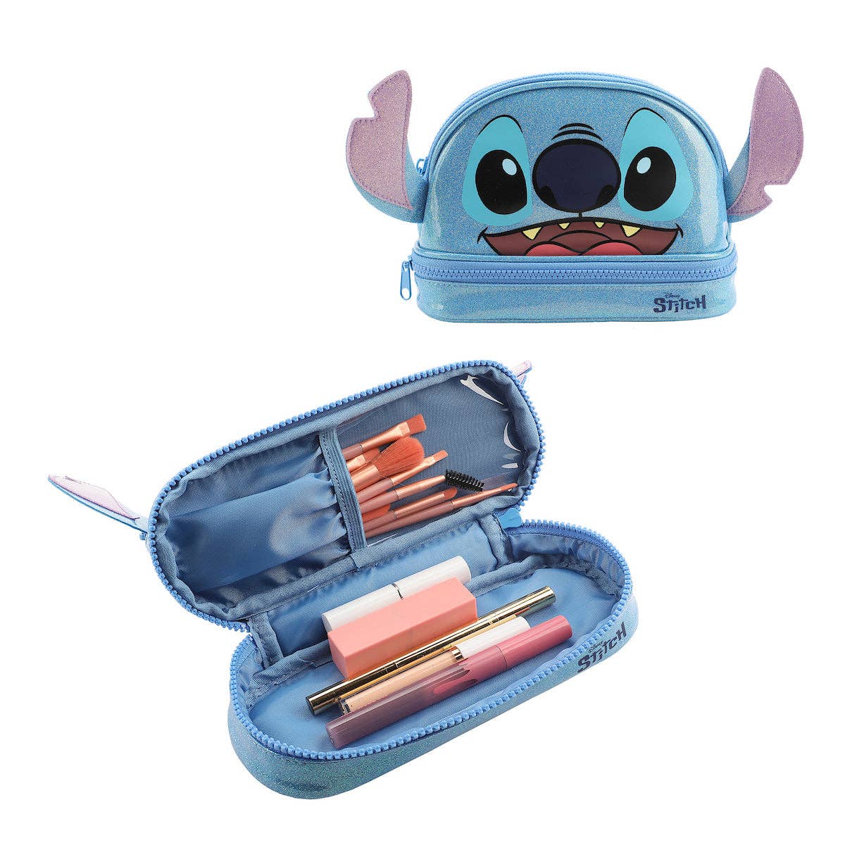 Lilo & Stitch Stitch Head Blue Glitter 6” Cosmetic Pouch