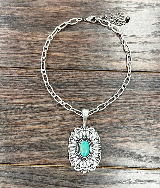 735704, 15" Concho Turquoise Necklace