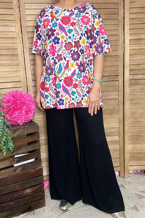 Spring multicolor floral short sleeve women top GJQ16622