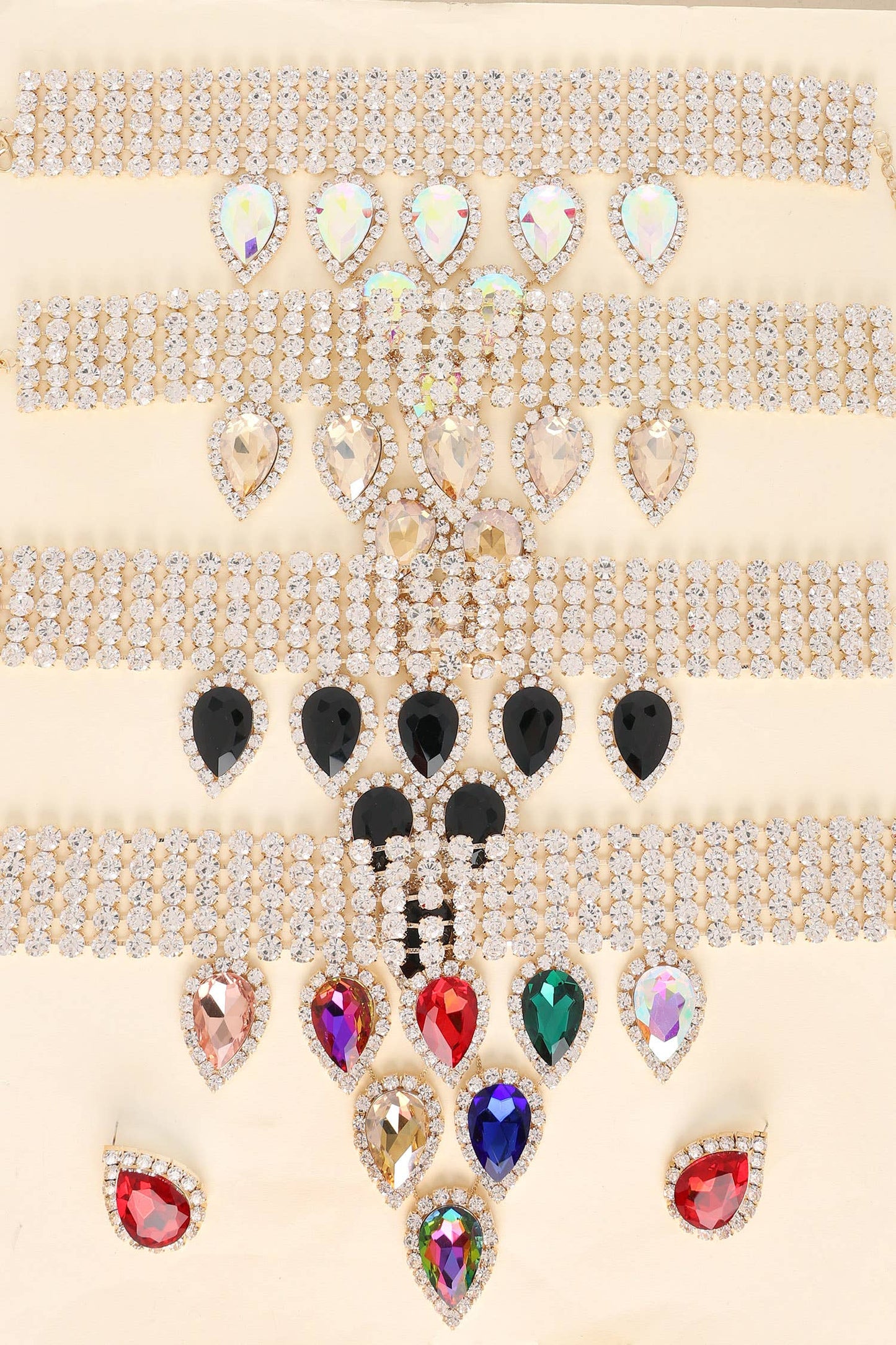 Christmas Lights Gemstone Choker Bib Necklace Set
