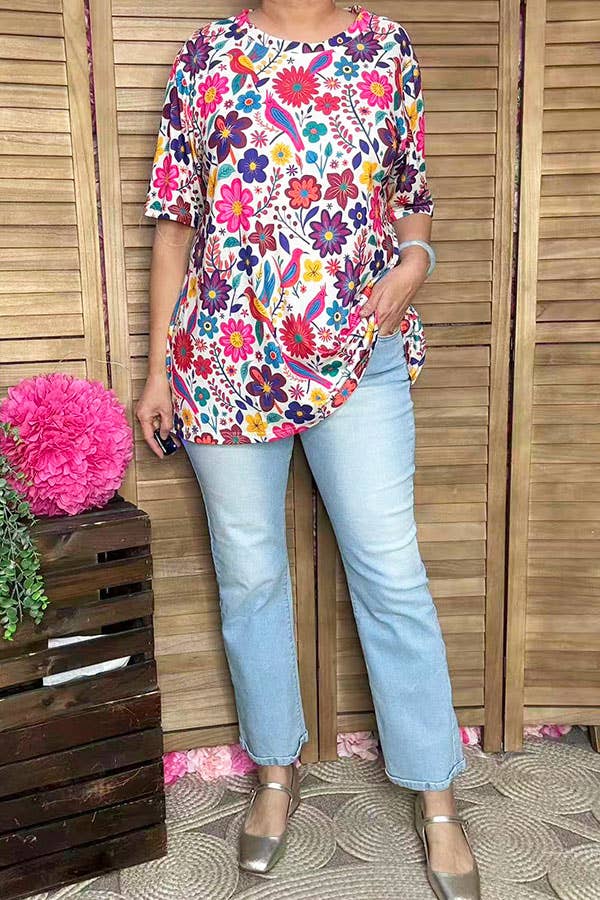 Spring multicolor floral short sleeve women top GJQ16622