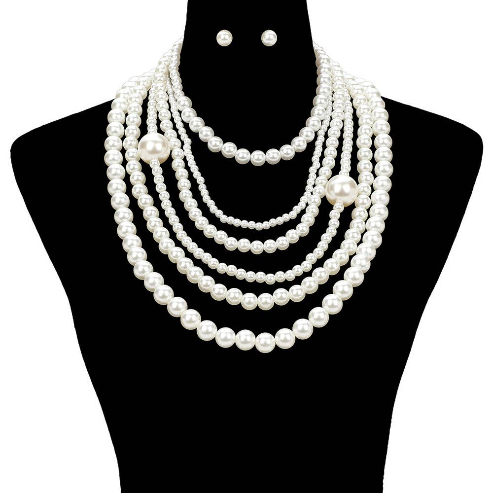 Pearl Beaded Multi Layered Statement Necklace