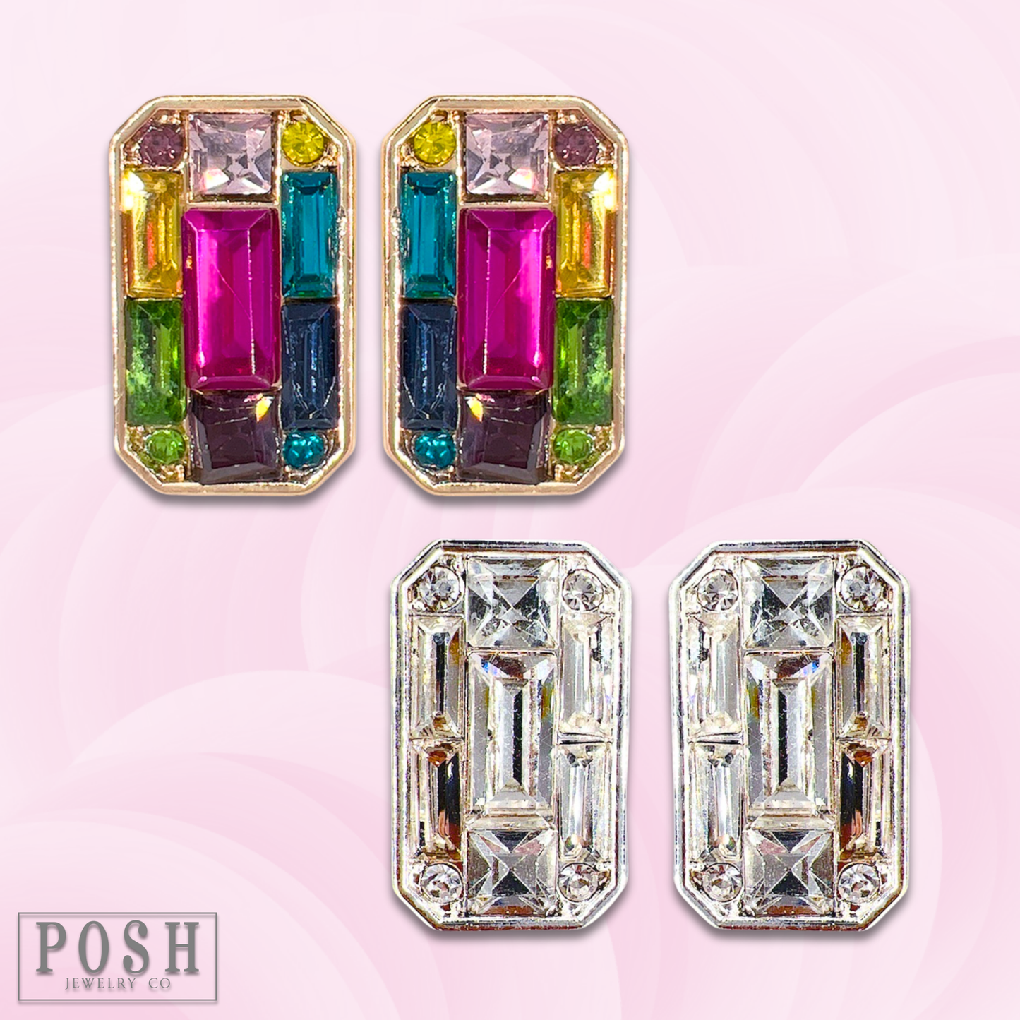 Rectangle rhinestones stud earring, last call