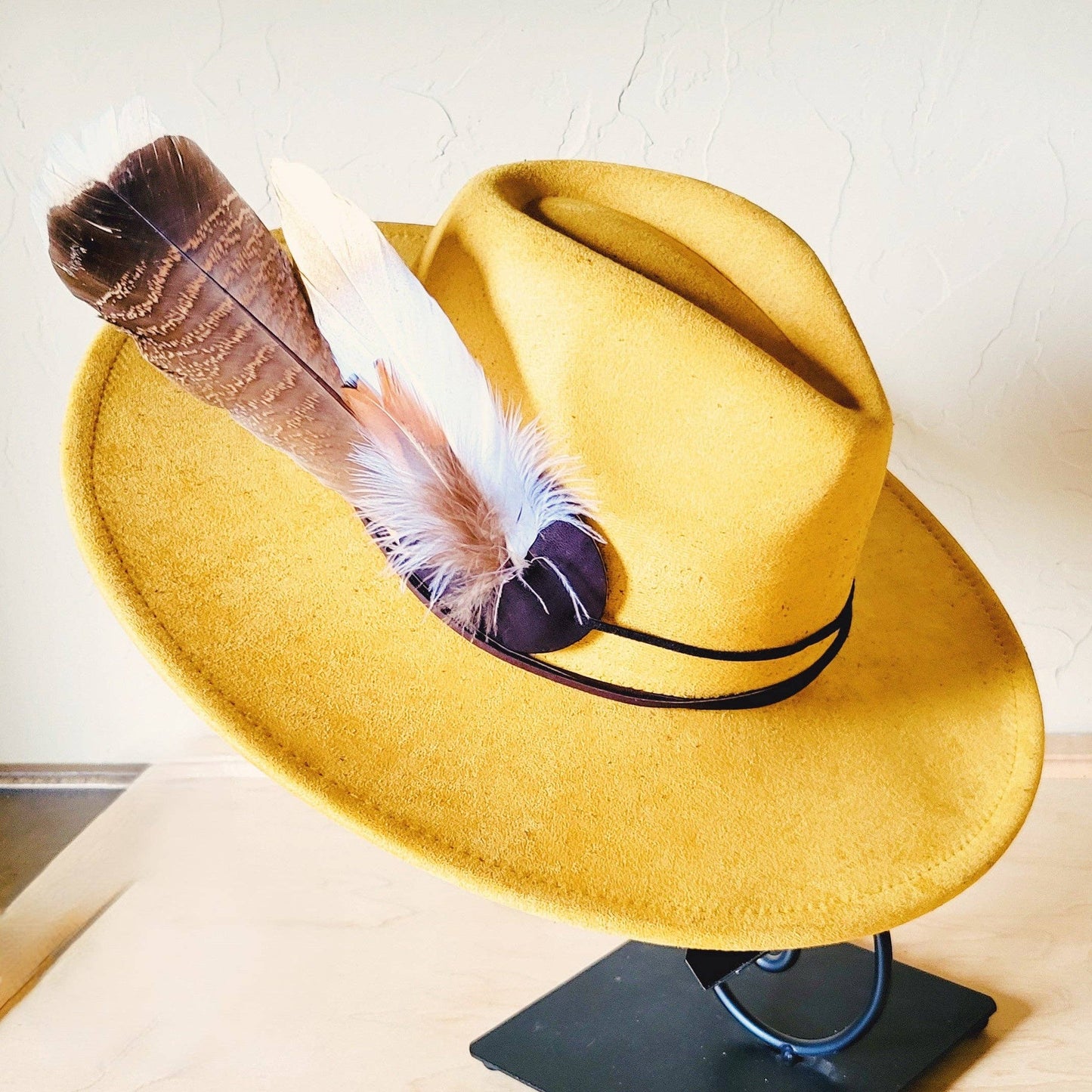 Mustard Boho Western Hat w/ Choice of Turquoise Hat Accent 983v