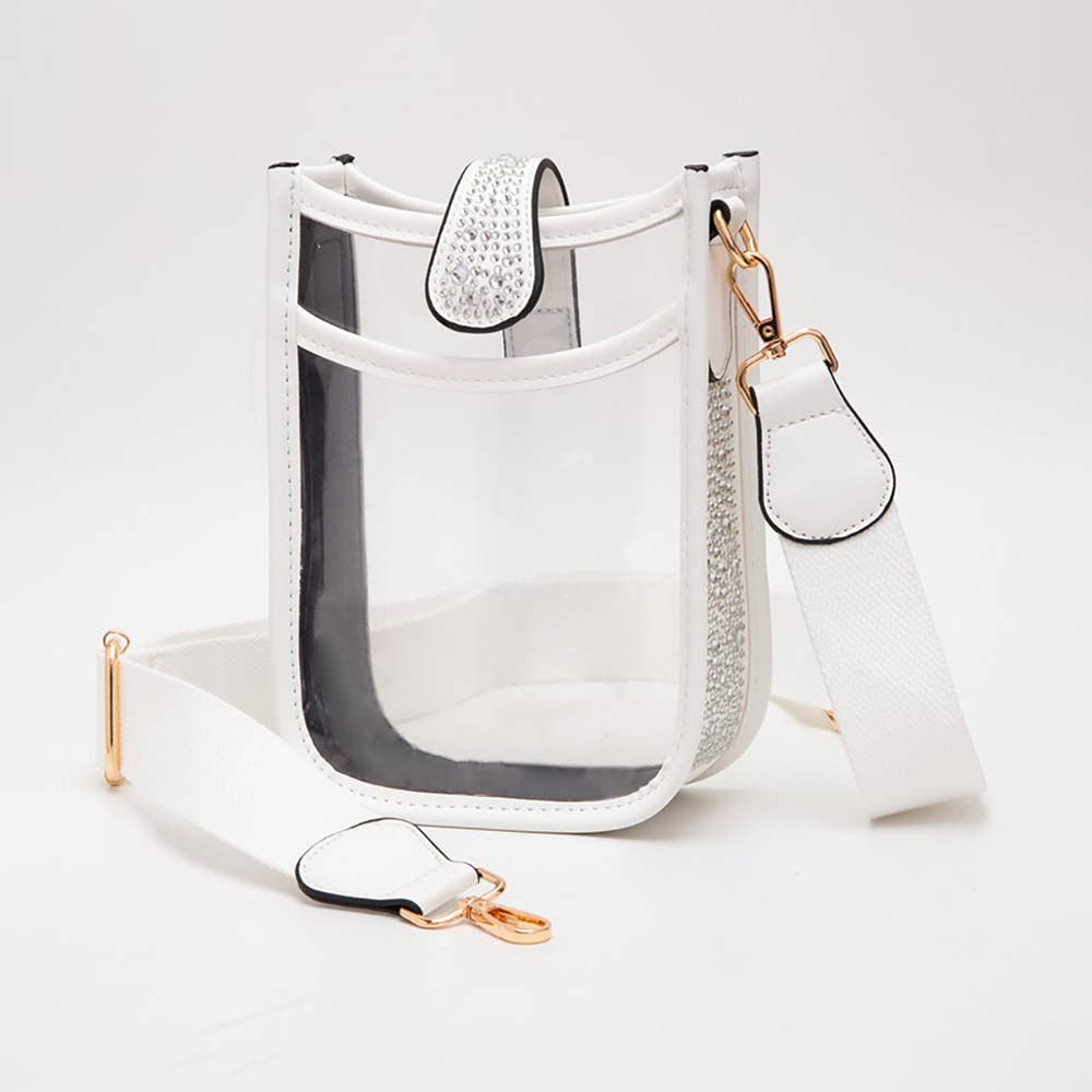 Bling Studded Faux Leather Transparent Mini Crossbody Bag