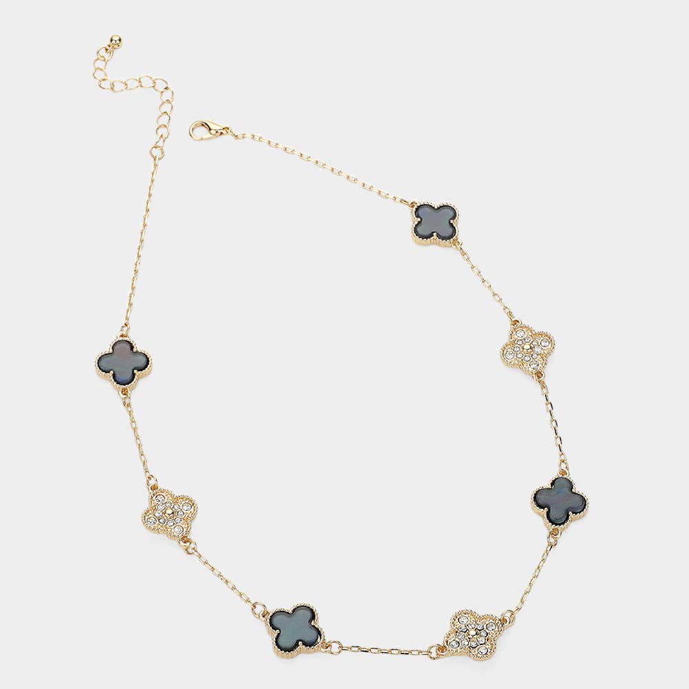 Stone Paved Natural Stone Quatrefoil Station Necklace