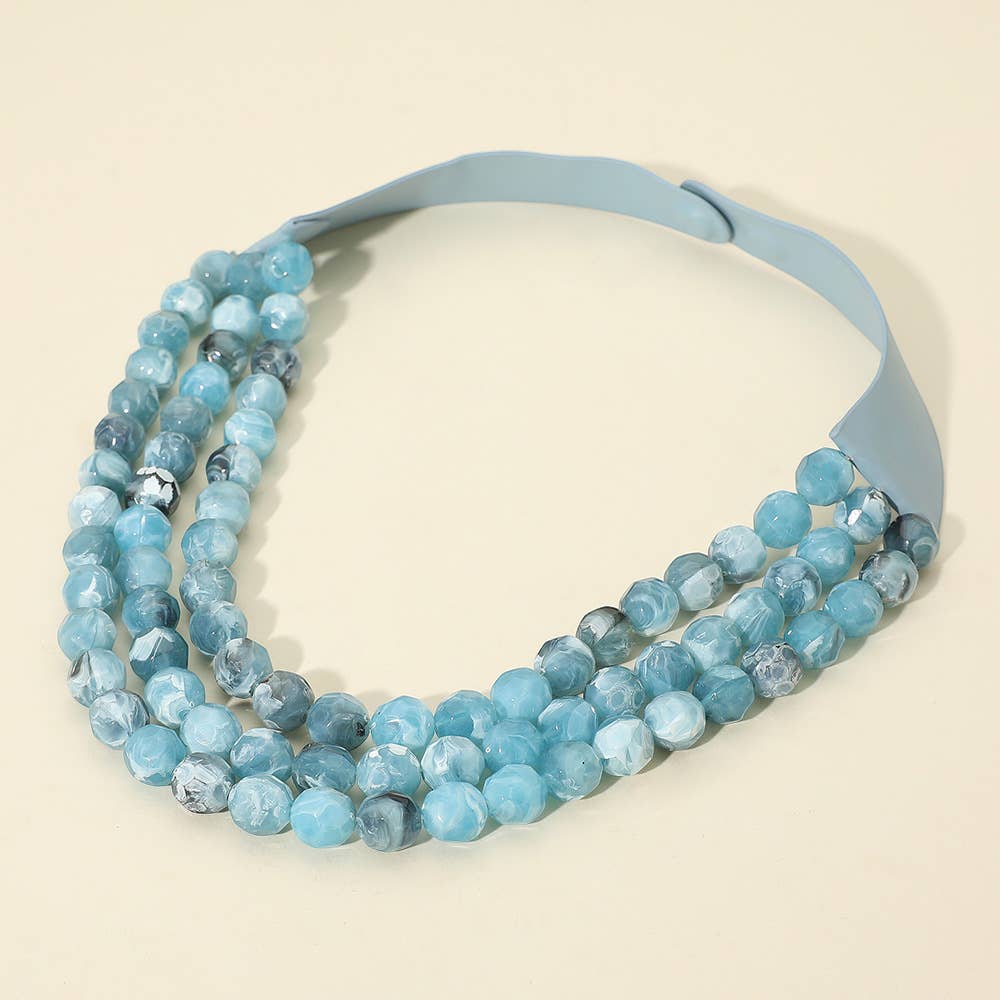 Chunky Bead Triple Layered Faux Leather Magnetic Necklace