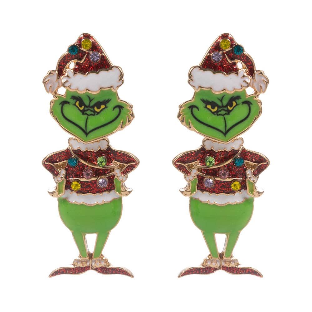 Sparkly Holiday Grinch Green Monster Earrings
