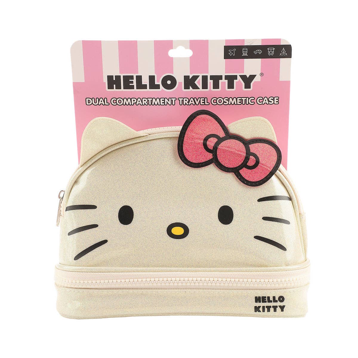 Hello Kitty Character Face White Glitter 6” Cosmetic Pouch