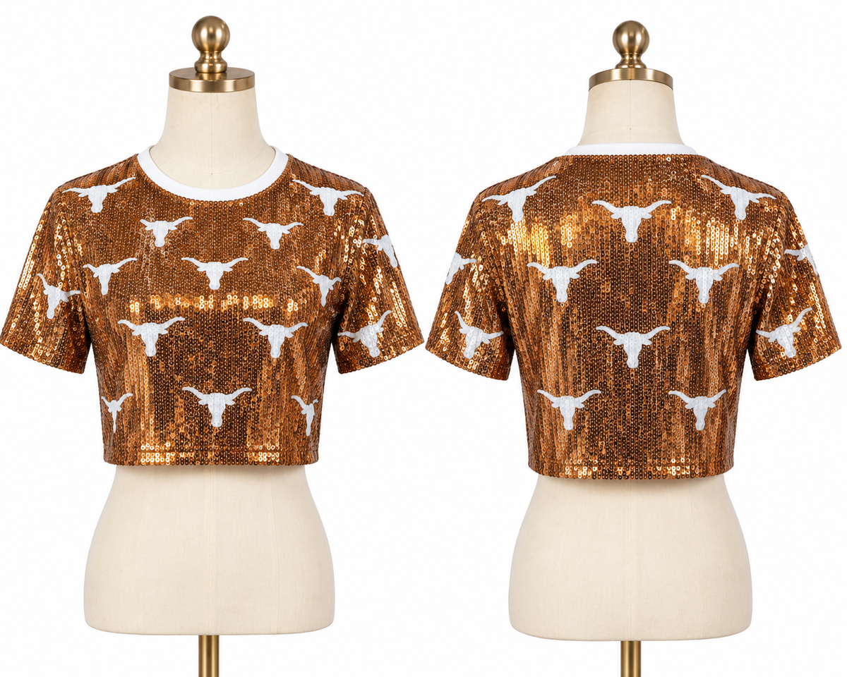 Orange sequin long horn crop (one size) fits small medium large