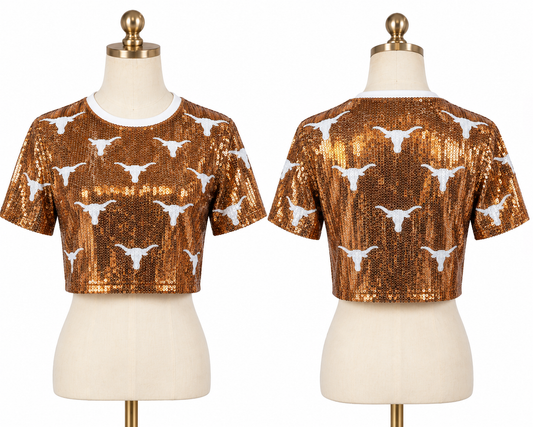 Orange sequin long horn crop (one size) fits small medium large
