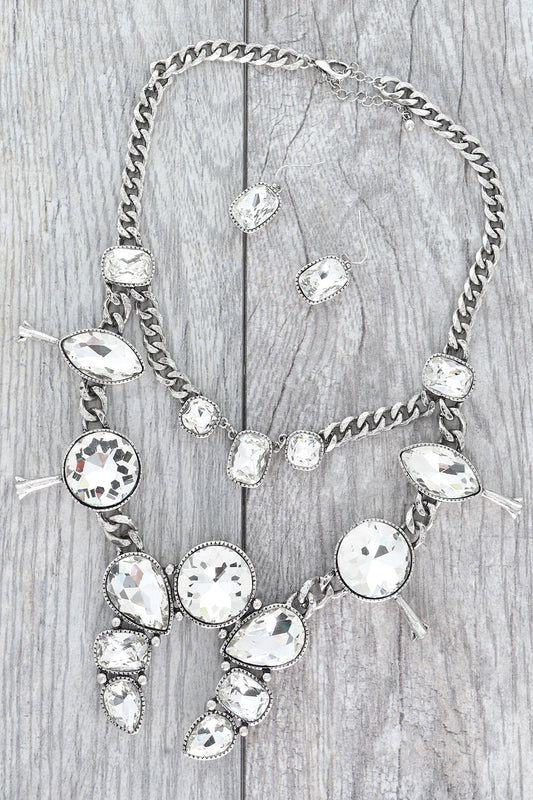 Rhinestone Squash Blossom Multi Strand Chain Necklace Set