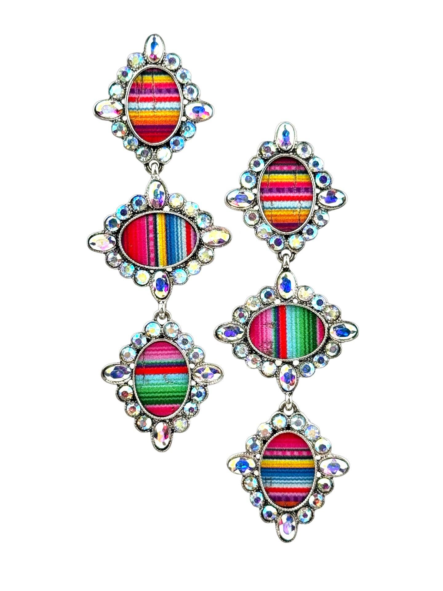 Western serape triple oval earring with rhinestones