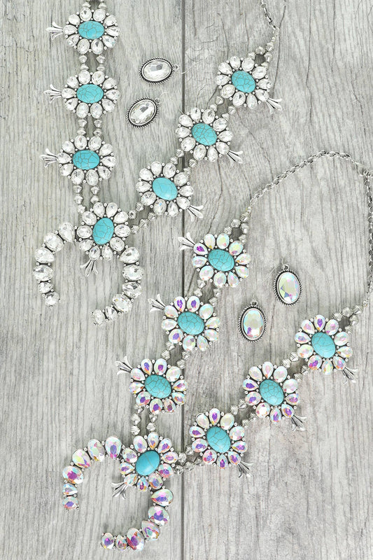 Western Gemstone Squash Blossom Necklace Set