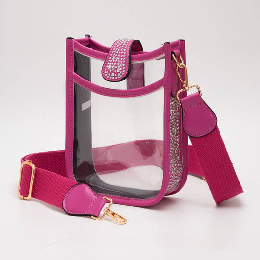 Bling Studded Faux Leather Transparent Mini Crossbody Bag