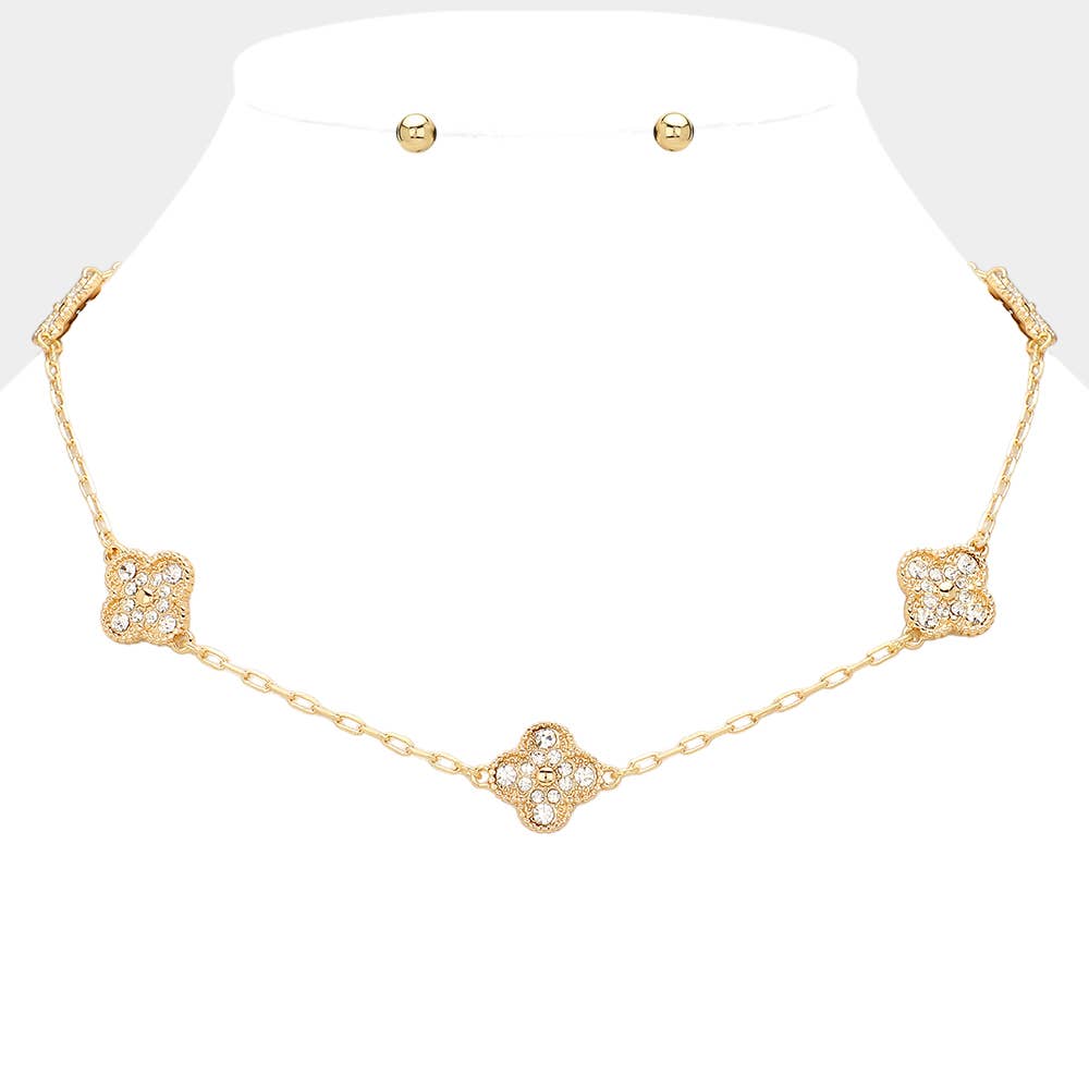 Stone Paved Quatrefoil Station Necklace