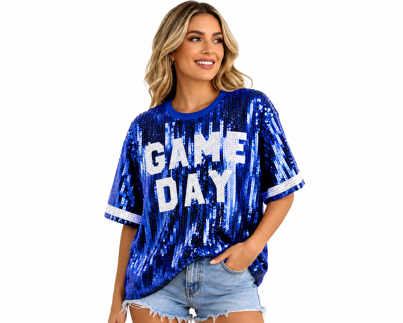 Blue Sequin Game Day Top (One Size) Fits small, medium, large