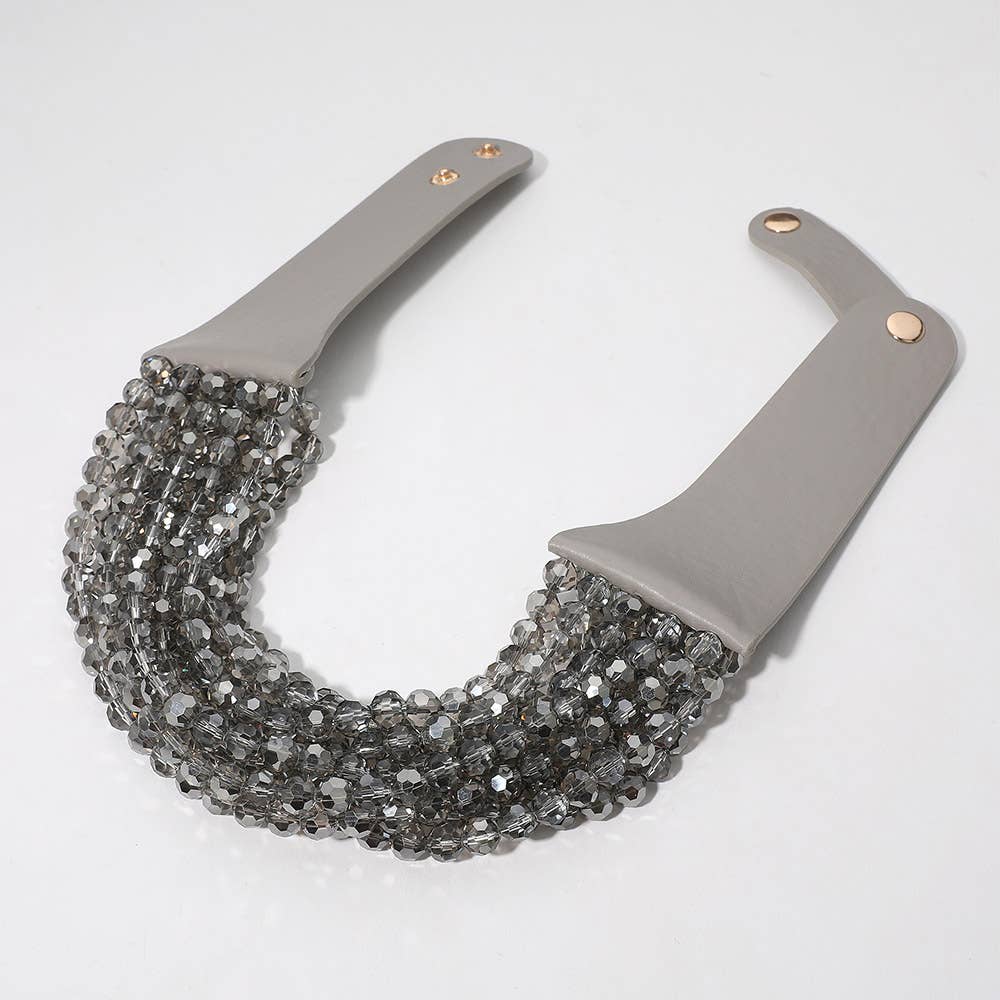 Chunky Acrylic Beaded Multi Layered Faux Leather Necklace