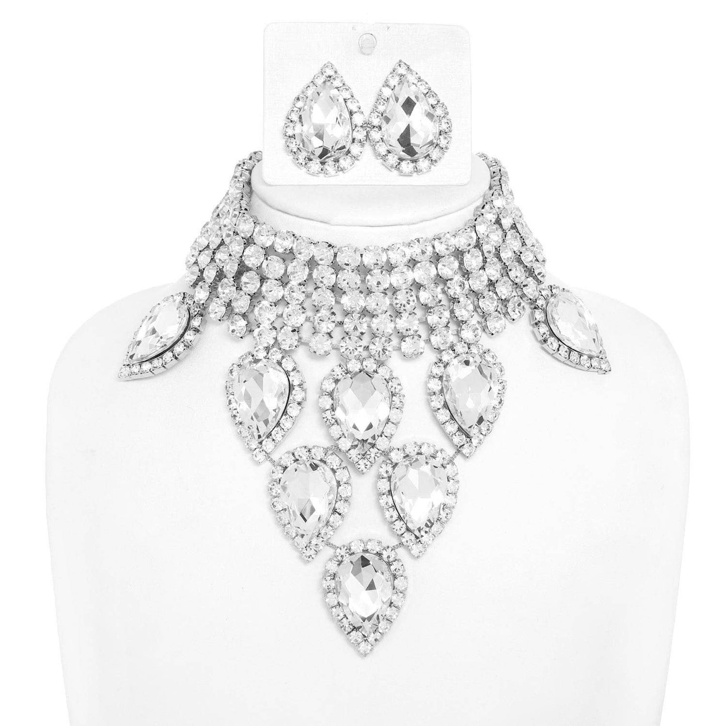 Christmas Lights Gemstone Choker Bib Necklace Set