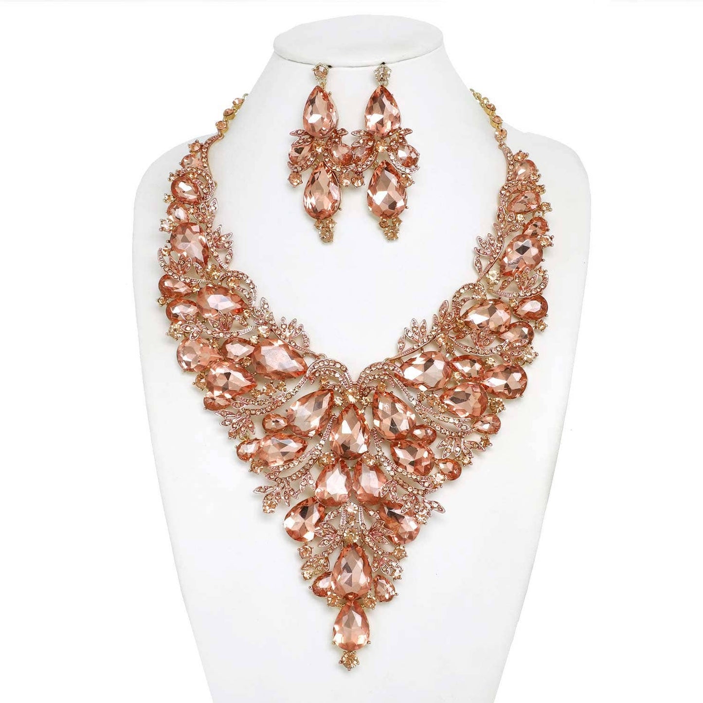 Crystal Gemstone Cluster V-Shaped Necklace Set