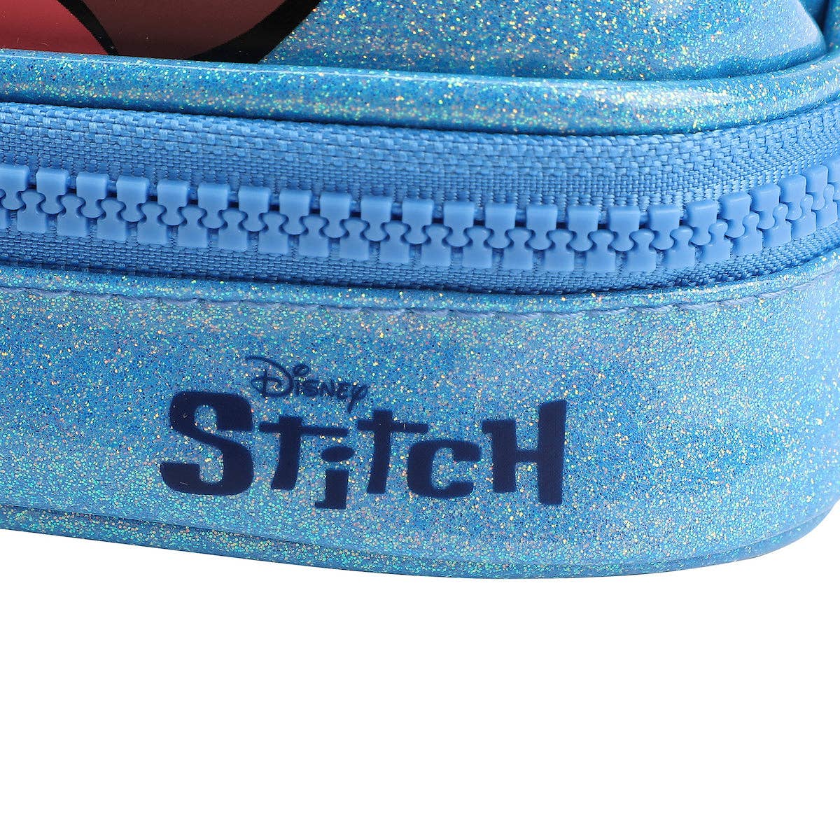 Lilo & Stitch Stitch Head Blue Glitter 6” Cosmetic Pouch