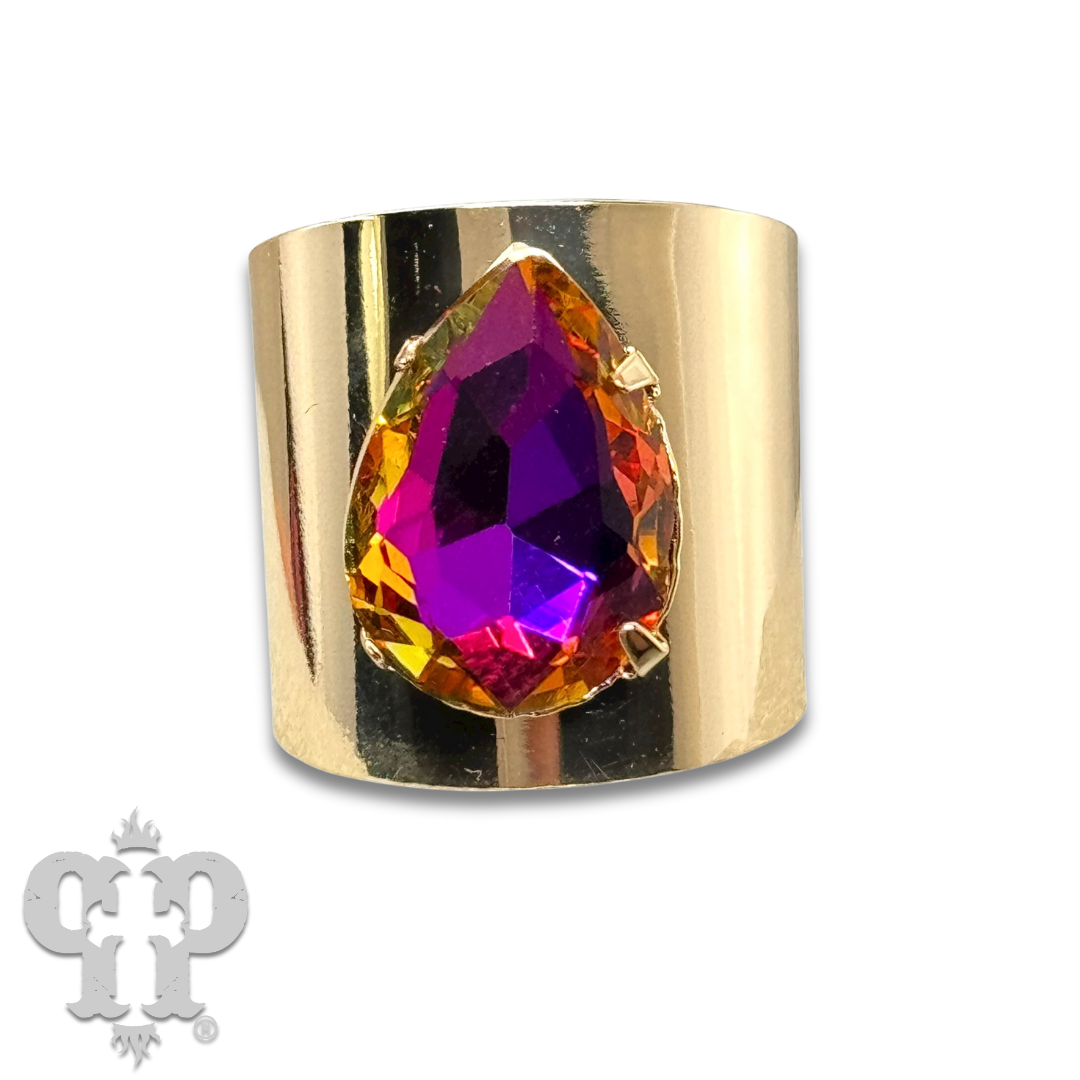 Rhinestone teardrop adjustable base ring - LC