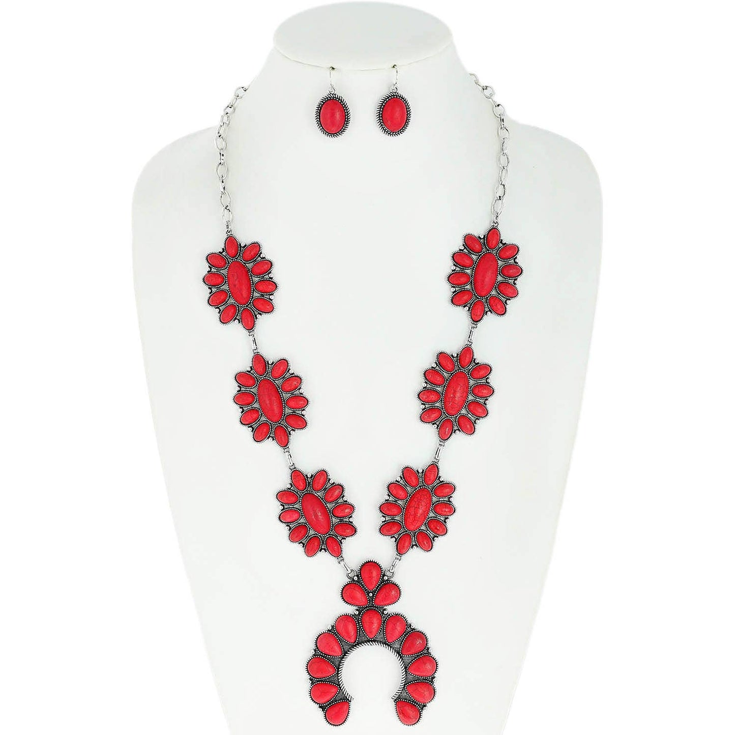 Multi Semi Stone Squash Blossom Charm Pendant Necklace Set