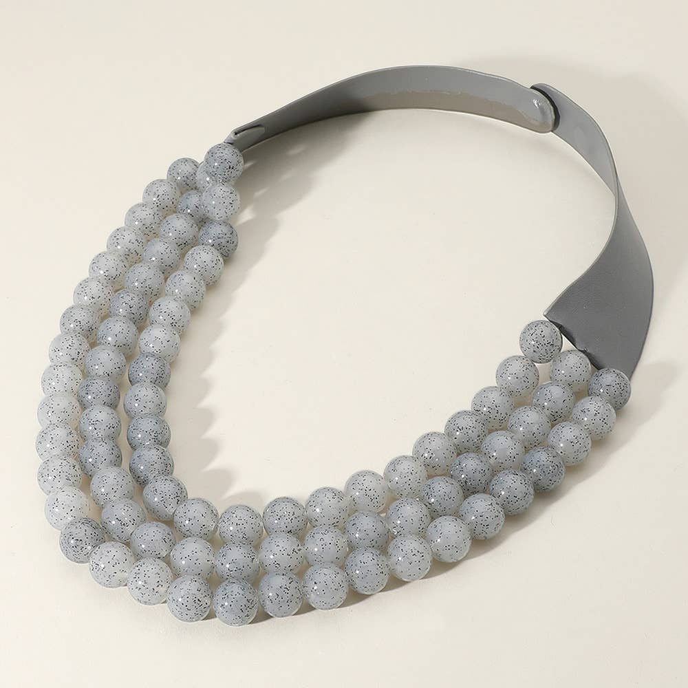 Chunky Bead Triple Layered Faux Leather Magnetic Necklace