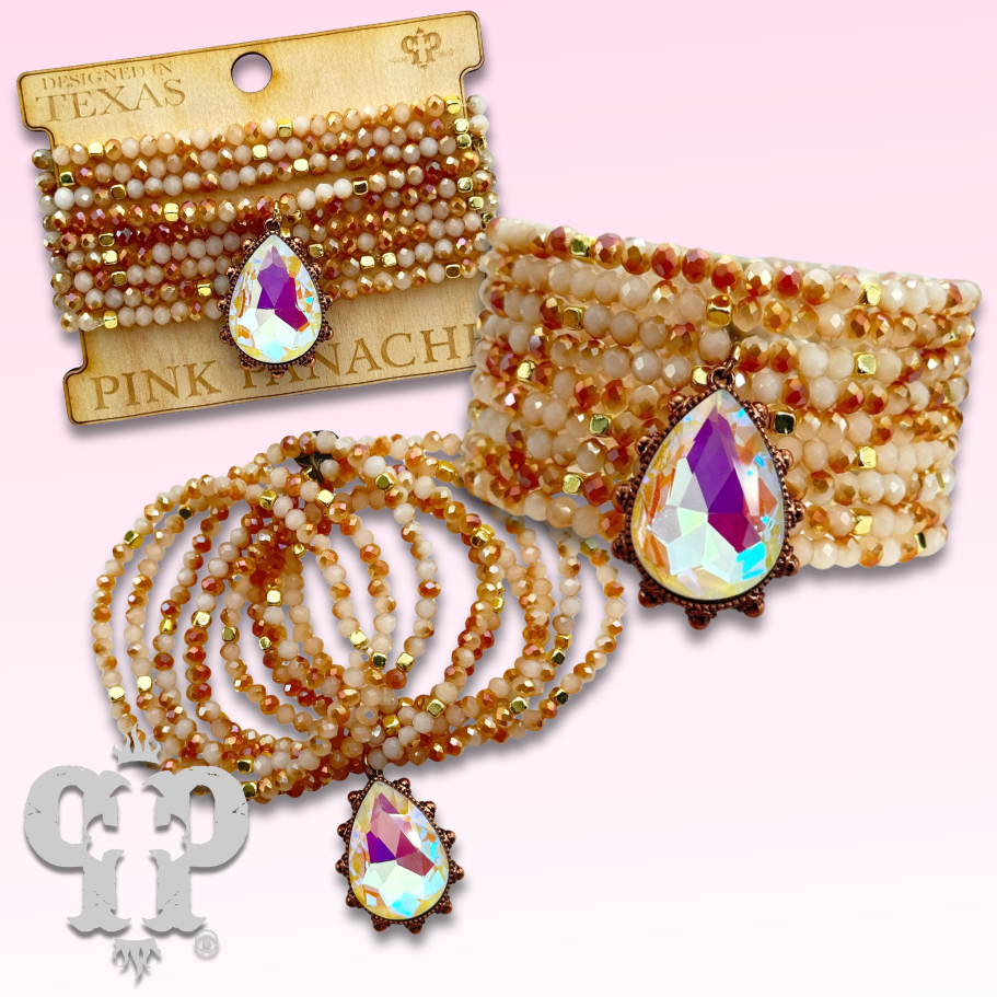 White opal rhinestone teardrop charm bracelet