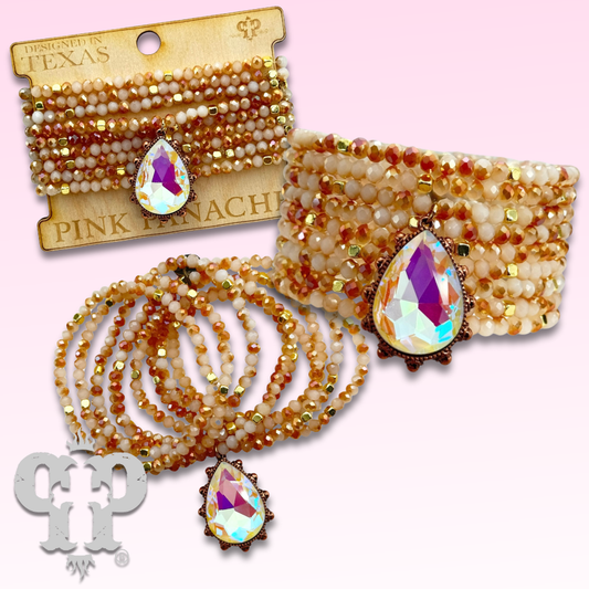 White opal rhinestone teardrop charm bracelet