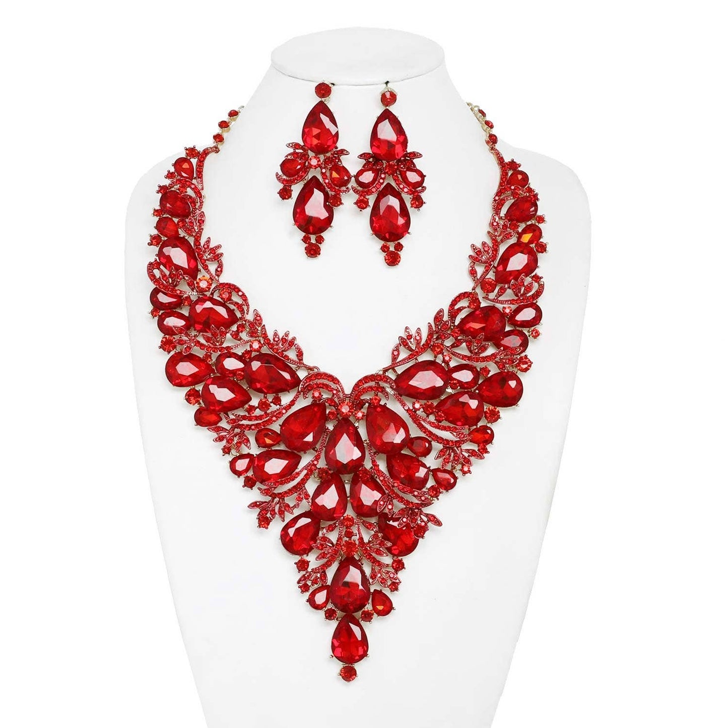 Crystal Gemstone Cluster V-Shaped Necklace Set