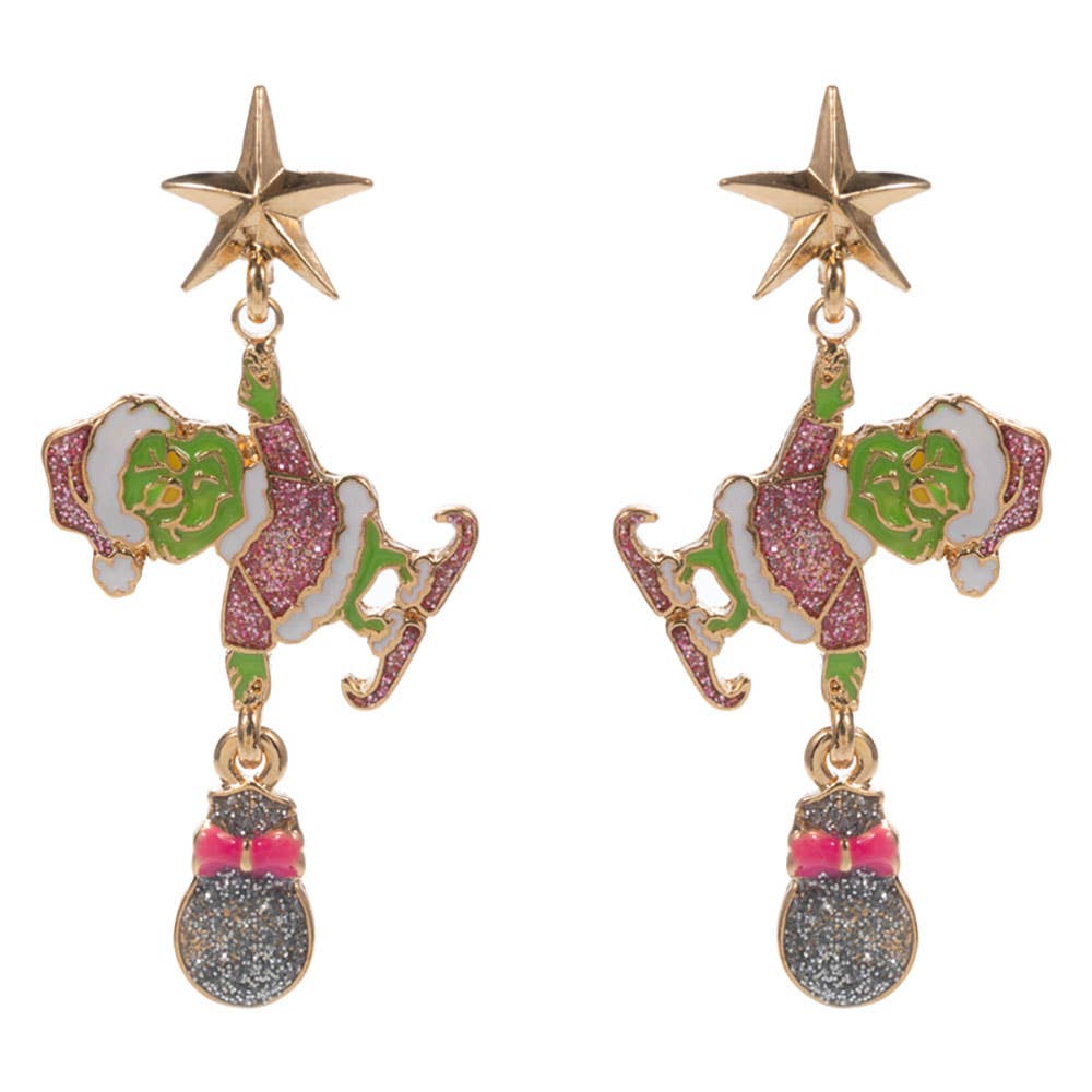 Festive Holiday Grinch Green Monster Drop Earrings