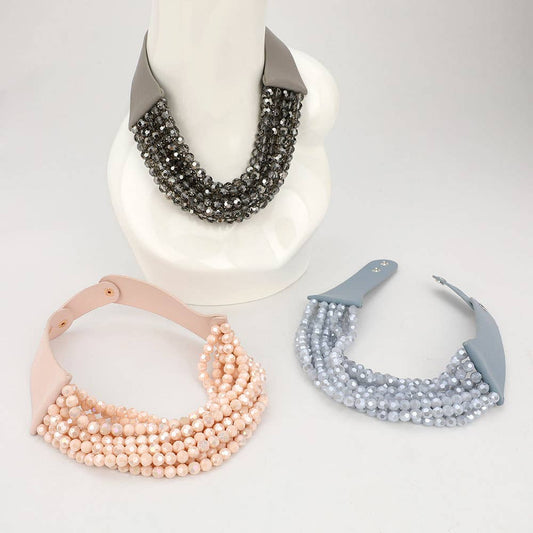 Chunky Acrylic Beaded Multi Layered Faux Leather Necklace