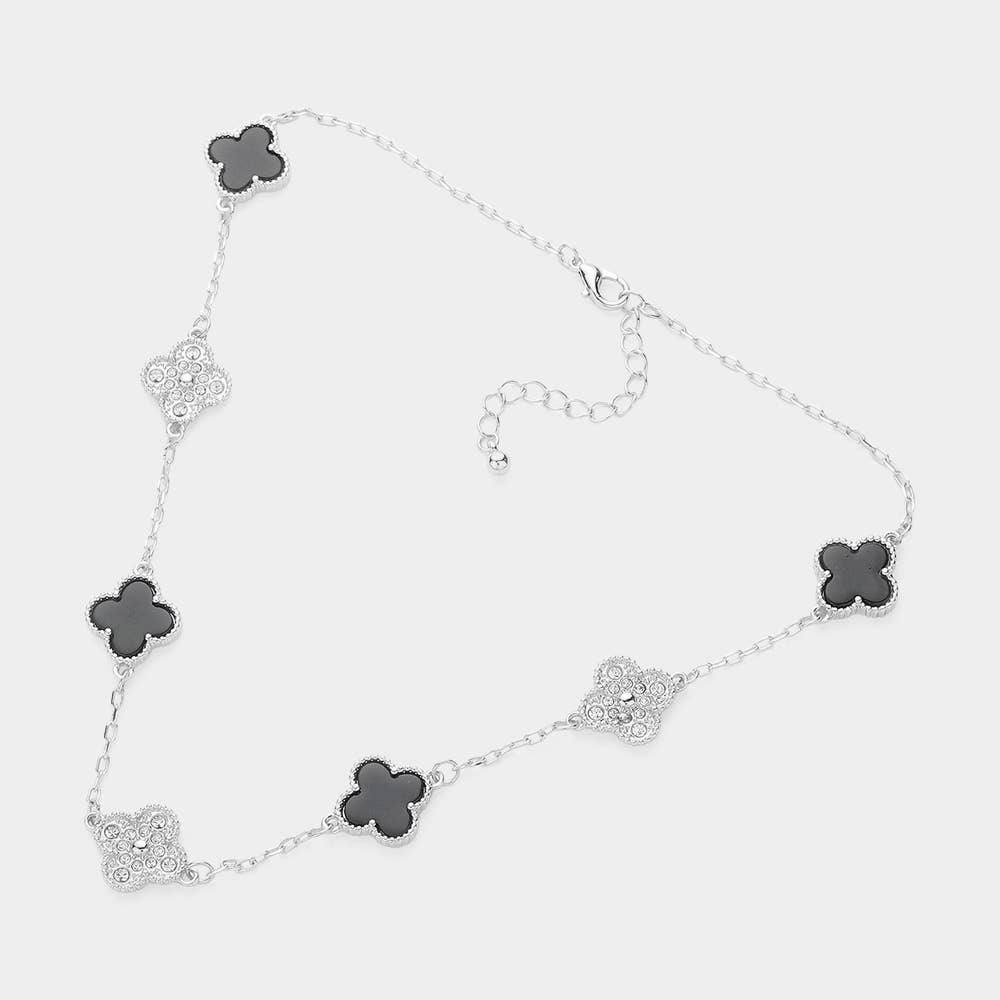 Stone Paved Natural Stone Quatrefoil Station Necklace