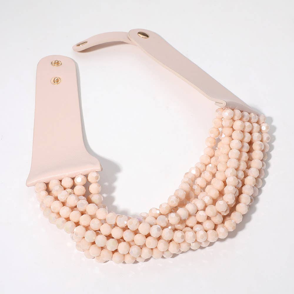 Chunky Acrylic Beaded Multi Layered Faux Leather Necklace