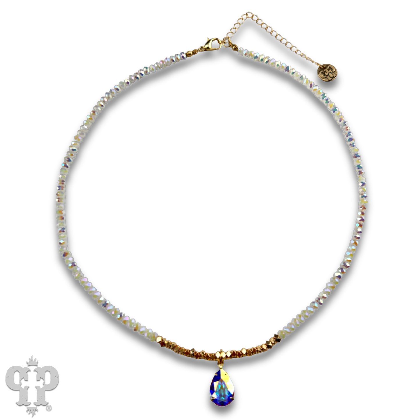 Faceted bead necklace with Austrian crystal teardrop