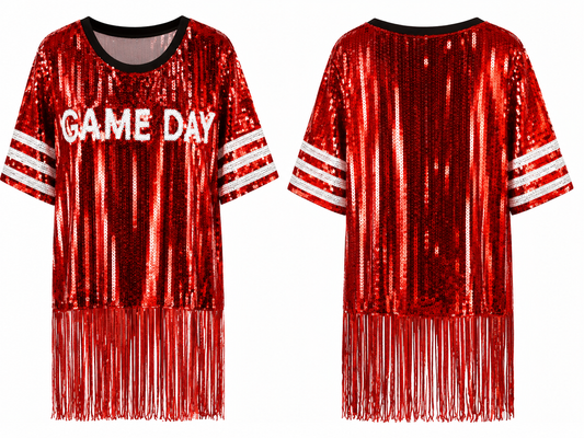 Game Day Red Sequin Fringe Top (one size) fits small medium large