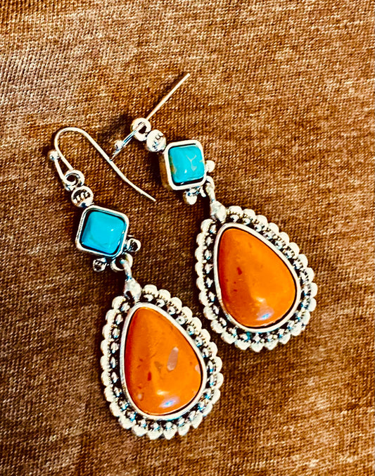 Orange Tear Drop Earrings