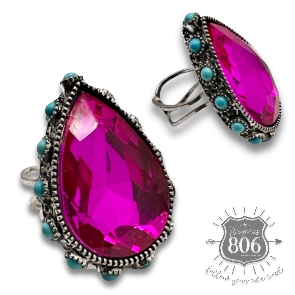 Rhinestone, bead studded teardrop ring - LC