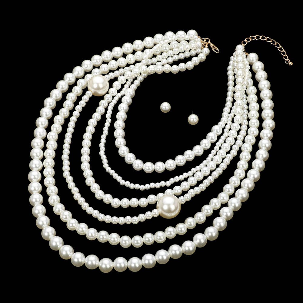 Pearl Beaded Multi Layered Statement Necklace