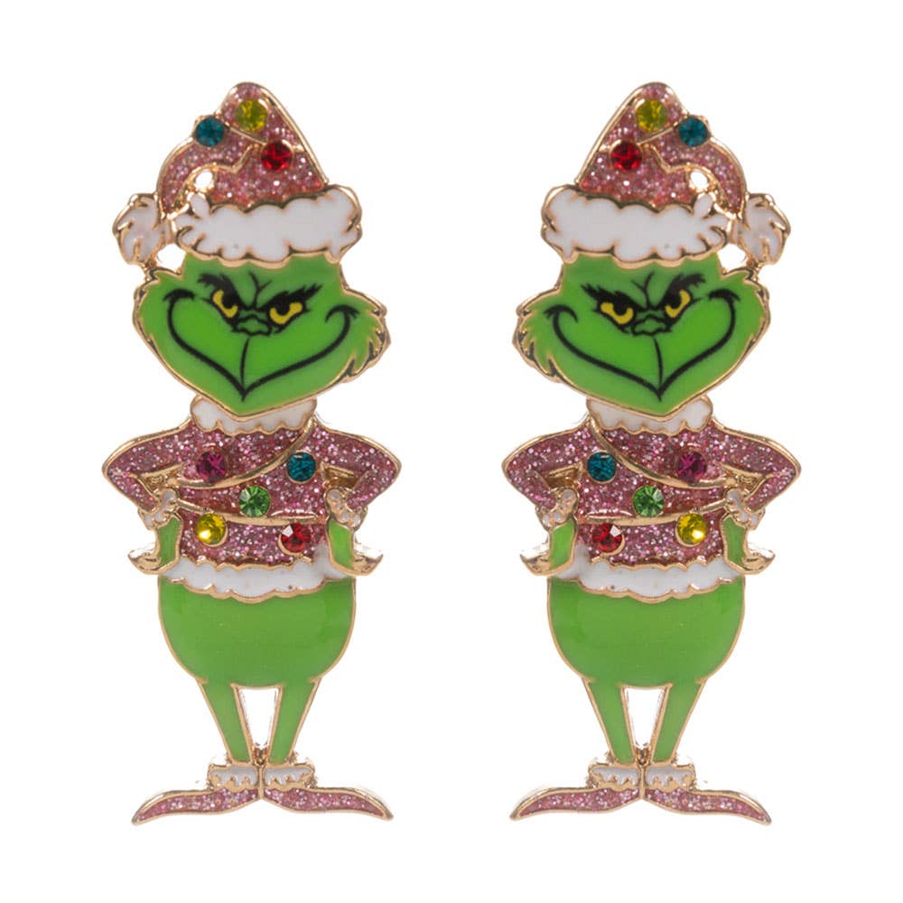 Sparkly Holiday Grinch Green Monster Earrings
