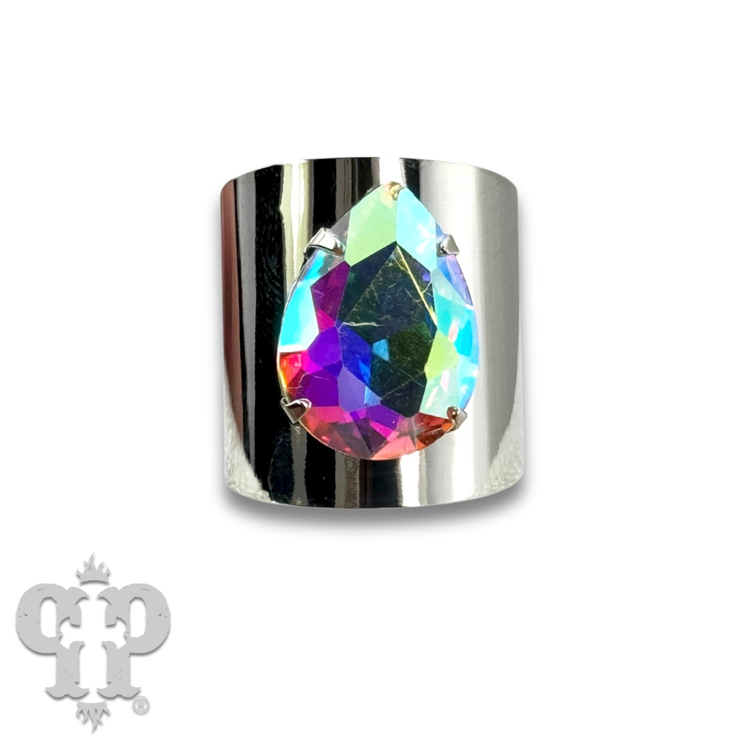 Rhinestone teardrop adjustable base ring - LC