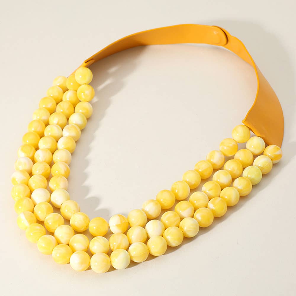 Chunky Bead Triple Layered Faux Leather Magnetic Necklace