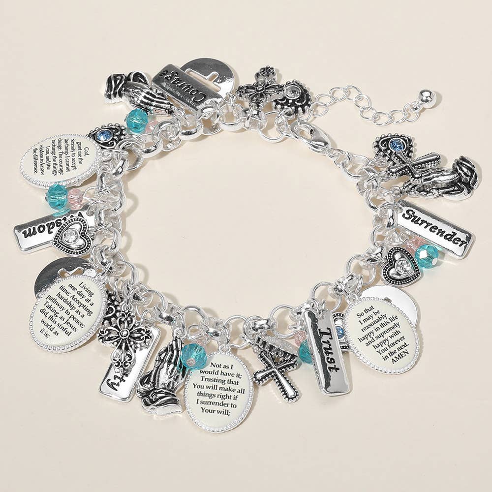 Inspirational Engraved Faith Cross Charm Embellished Bracelet