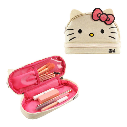 Hello Kitty Character Face White Glitter 6” Cosmetic Pouch