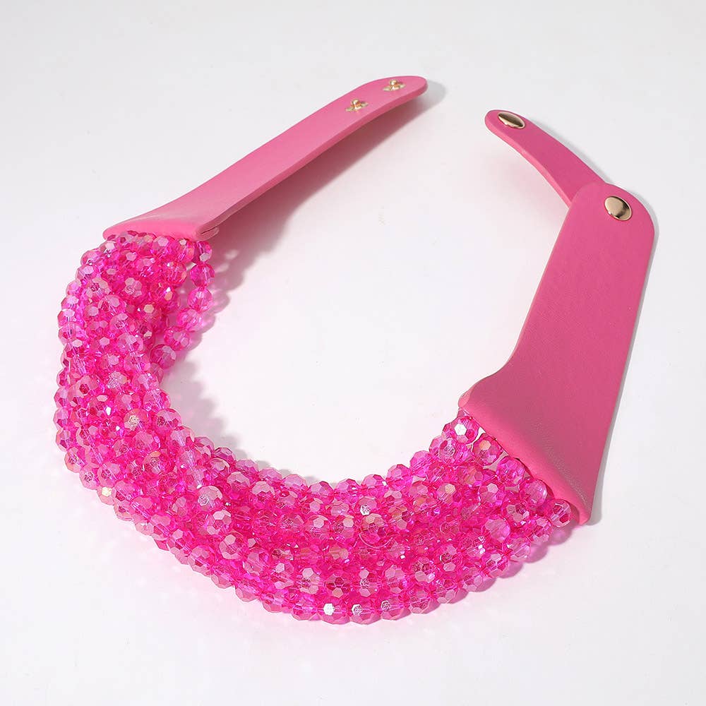 Chunky Acrylic Beaded Multi Layered Faux Leather Necklace